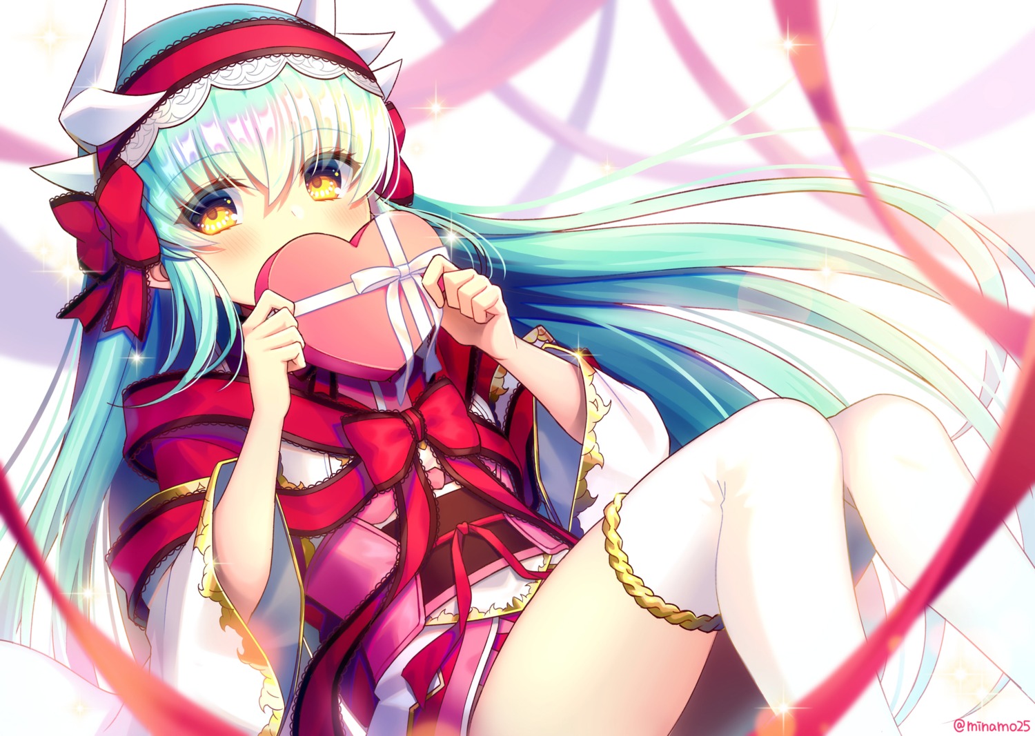 fate/grand_order horns japanese_clothes kiyohime_(fate/grand_order) minamo25 thighhighs valentine