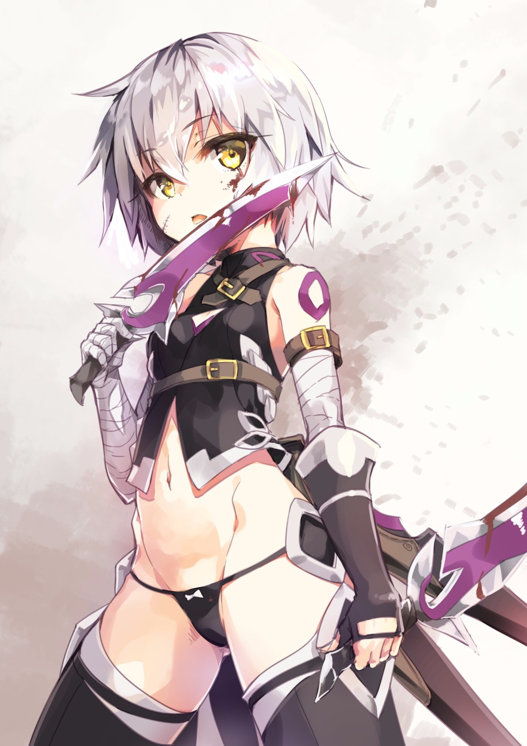 bandages blood cura fate/apocrypha fate/grand_order fate/stay_night jack_the_ripper pantsu tattoo thighhighs weapon