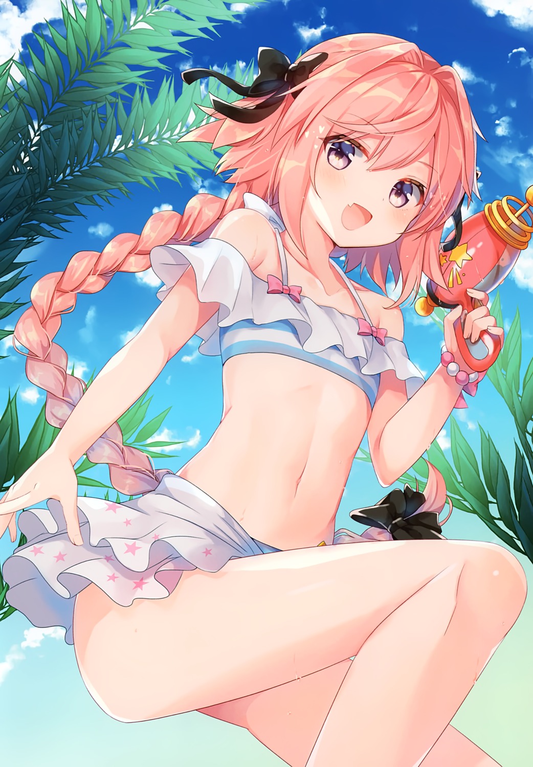 astolfo_(fate) bikini fate/grand_order gomano_rio gun skirt_lift swimsuits trap