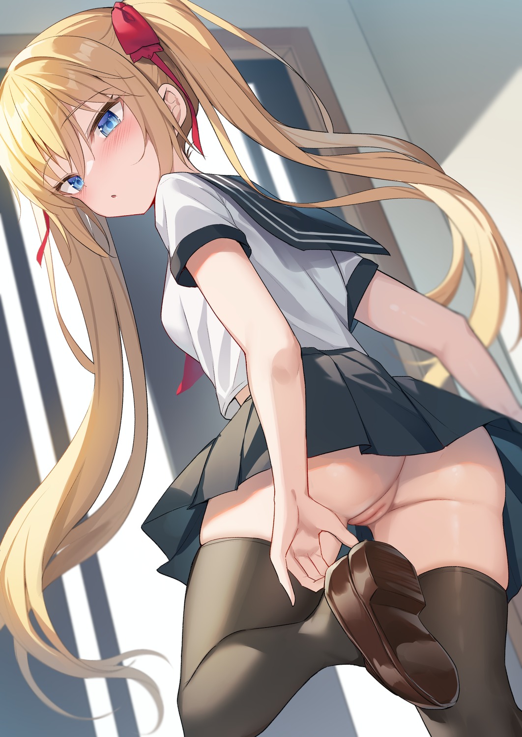 alexmaster ass hirakata_kana nopan pussy seifuku skirt_lift thighhighs uncensored