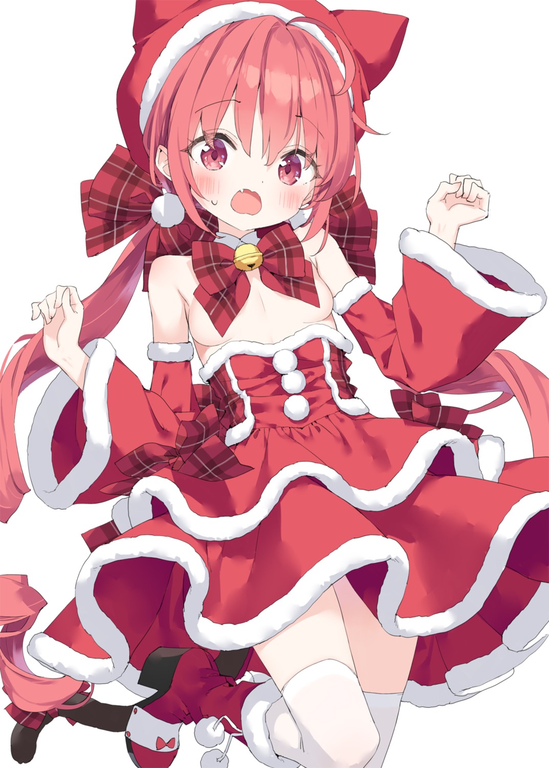 animal_ears breasts christmas dress hazuki_watora heels kani_biimu loli nekomimi no_bra tail thighhighs wardrobe_malfunction