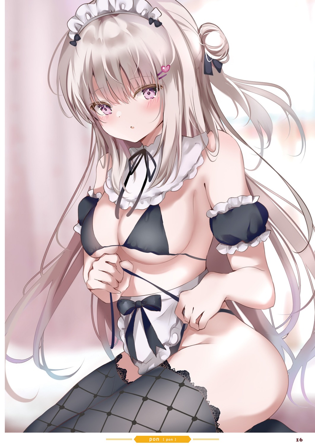 bra fishnets maid pantsu pon string_panties thighhighs thong undressing