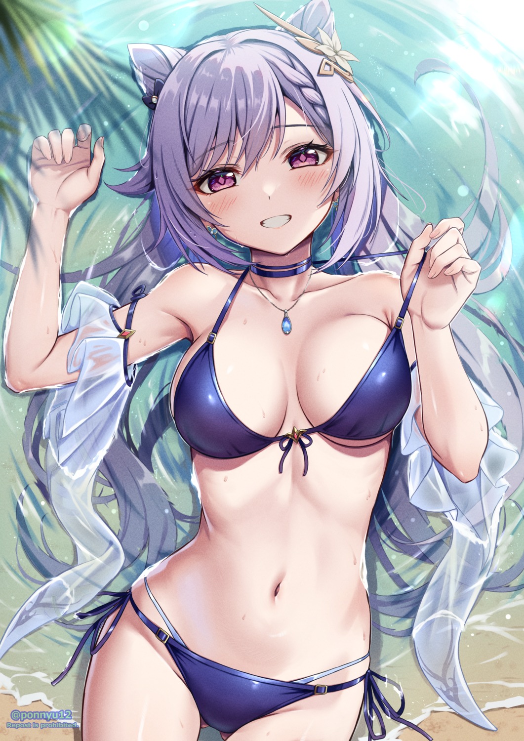 bikini genshin_impact keqing ponnyu12 swimsuits undressing wet