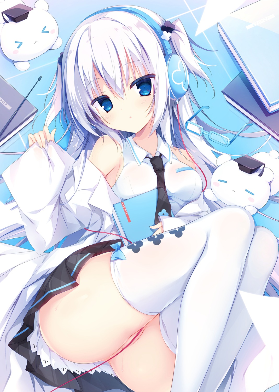 aisu_mint headphones muku_(apupop) nopan pussy_juice seifuku skirt_lift thighhighs