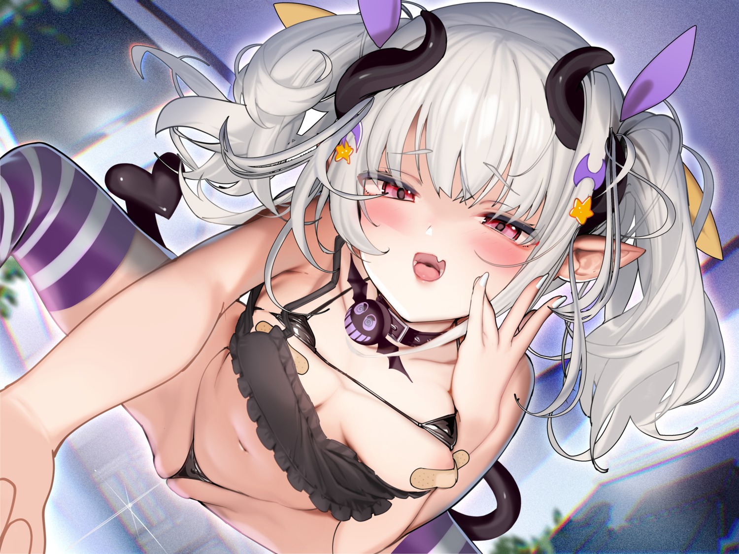 areola bandaid bikini breasts devil horns kaede_(sayappa) lingerie loli pasties pointy_ears pussy swimsuits tail thighhighs thong uncensored