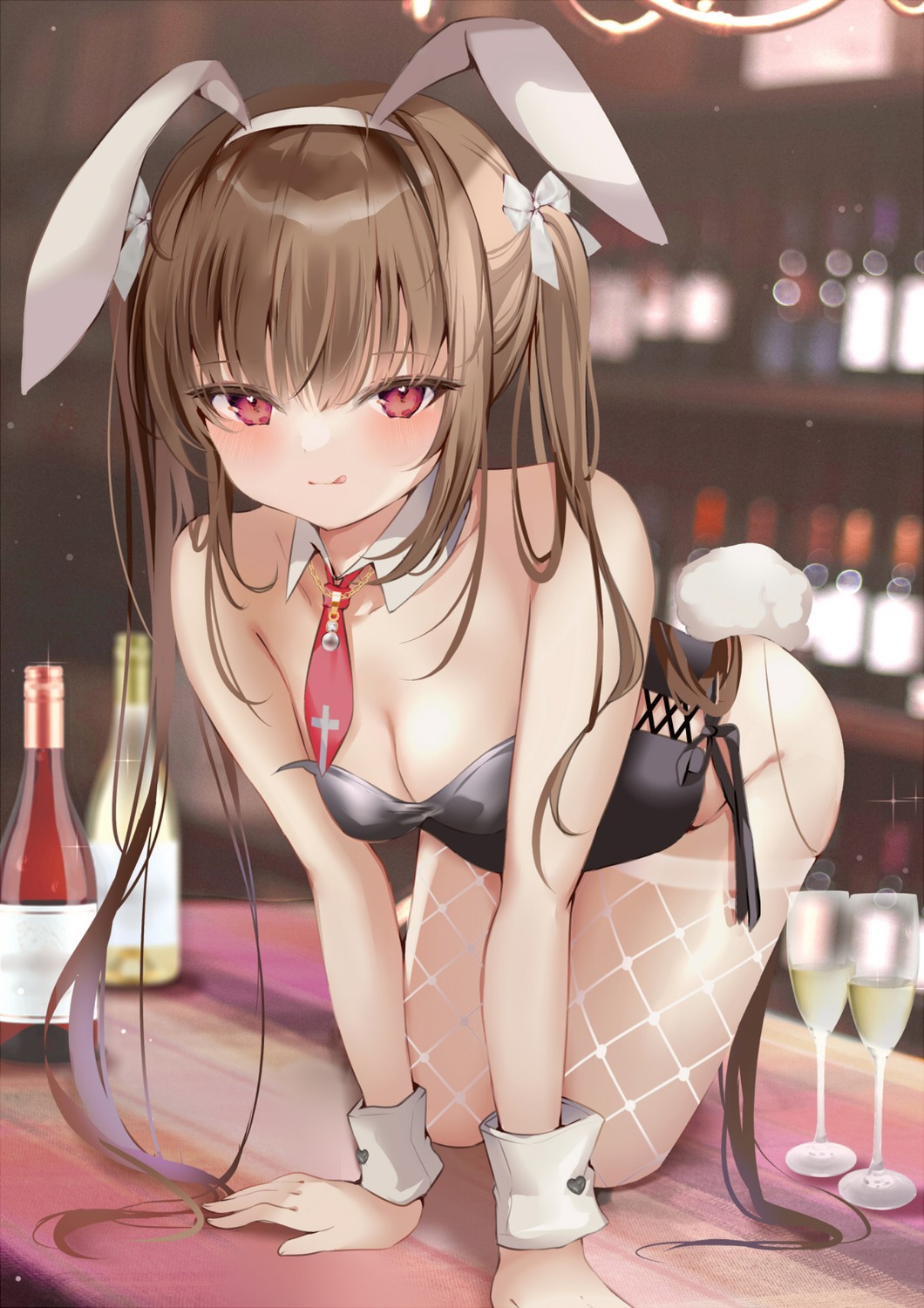 animal_ears bunny_ears bunny_girl fishnets no_bra pon tail thighhighs