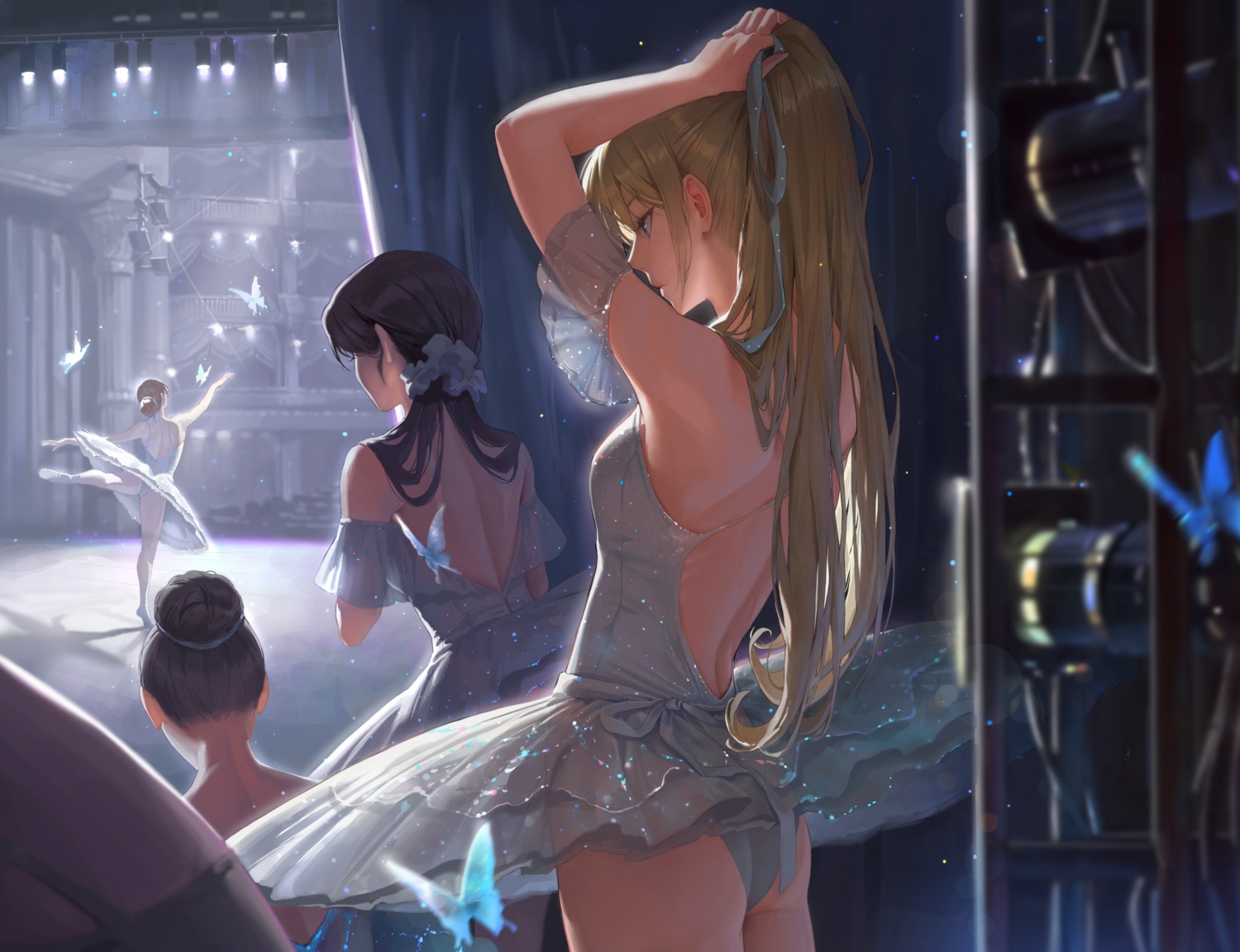 ass bangsom leotard no_bra nora_(bangsom) see_through skirt_lift