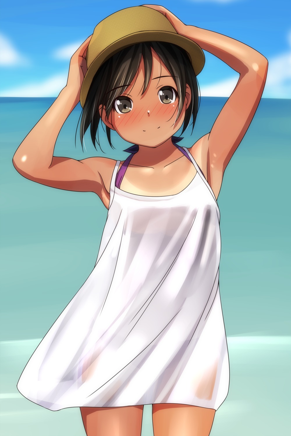 bikini dress matsunaga_kouyou see_through summer_dress swimsuits tan_lines