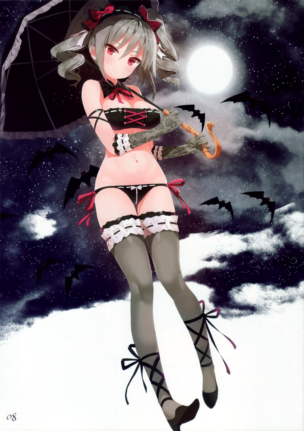 cleavage garter heels kanzaki_ranko lingerie mx2j pantsu string_panties the_idolm@ster the_idolm@ster_cinderella_girls thighhighs umbrella