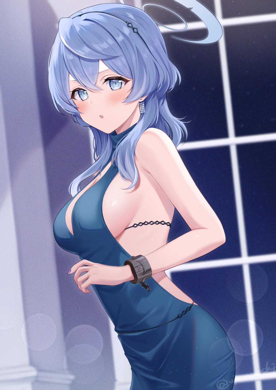 amau_ako blue_archive dress halo kashiwa_mochico no_bra