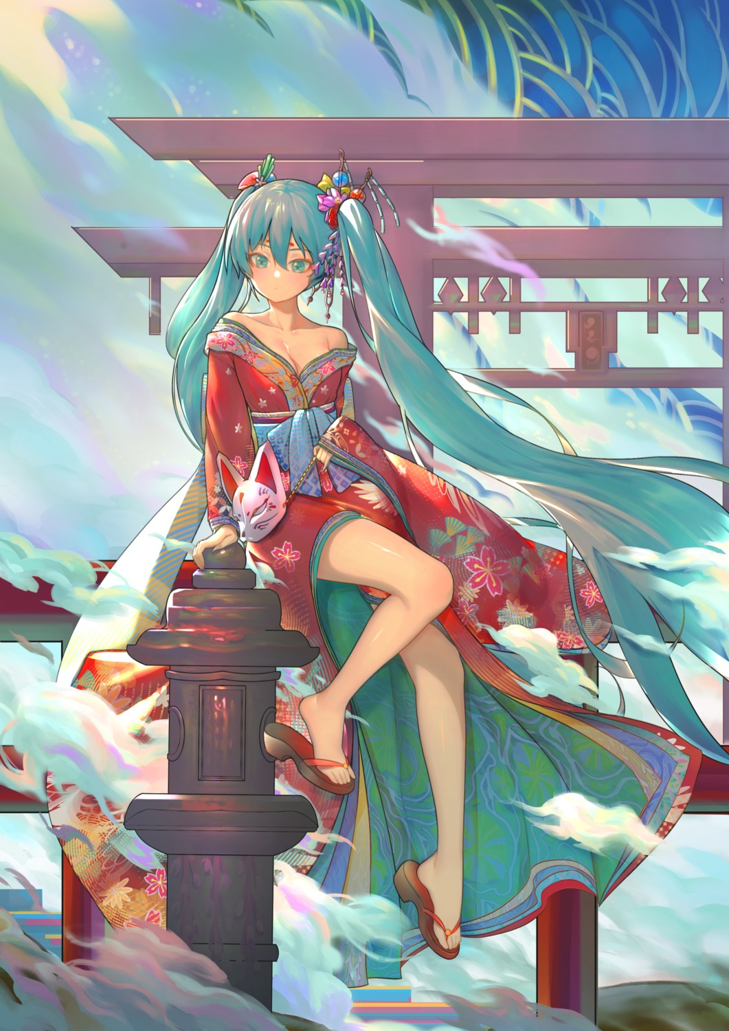 cleavage dysoor hatsune_miku japanese_clothes kyoto_nippon_festival vocaloid