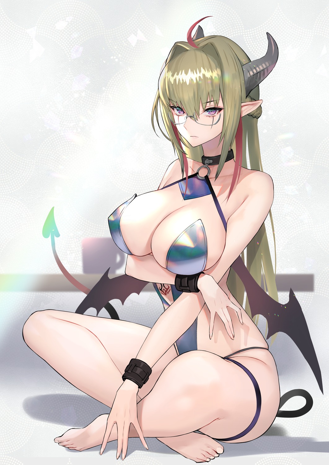 erect_nipples garter hitowa horns leotard megane no_bra pointy_ears tail tattoo wings