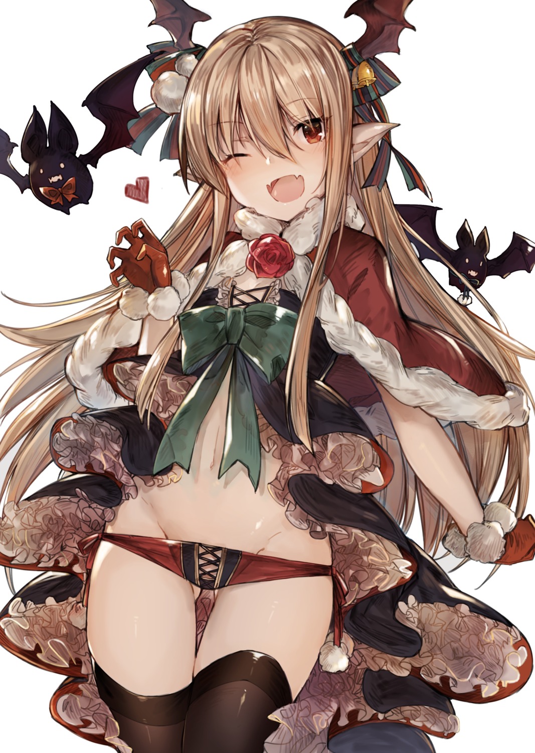 christmas granblue_fantasy pantsu pointy_ears ryuuji_teitoku string_panties thighhighs vampy_(shingeki_no_bahamut) wings