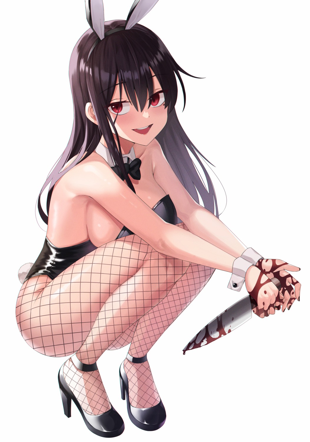 animal_ears blood bunny_ears bunny_girl fishnets heels kim_nag-seo no_bra pantyhose tail weapon yandere