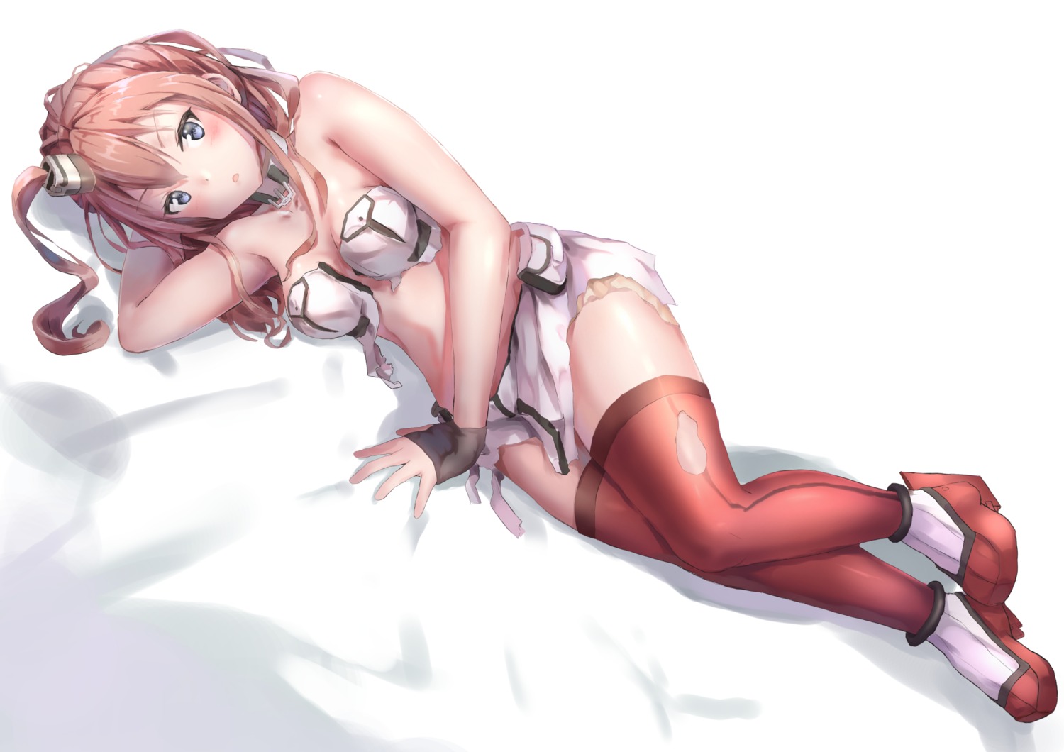 cleavage heels kantai_collection na_kyo no_bra thighhighs torn_clothes