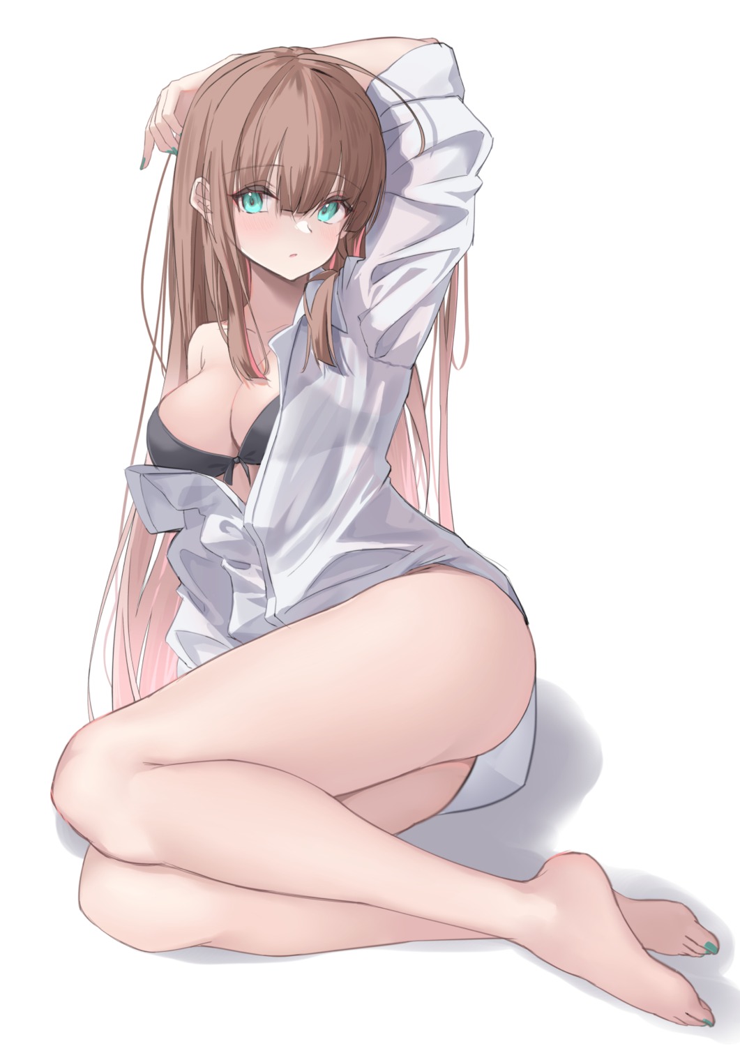 bottomless bra dress_shirt hololive open_shirt see_through tokino_sora yuto_(yuto_illust_7)