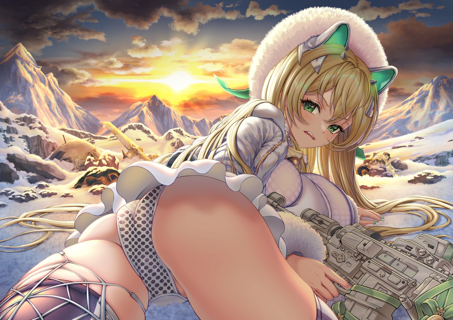 animal_ears ass goddess_of_victory:_nikke gun nekomimi pantsu rupee_(nikke) skirt_lift thighhighs toyo_(wlz7370)