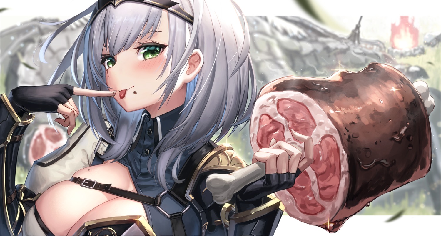 armor cleavage hololive monster_hunter shirogane_noel suraimu_(suraimuraimu)