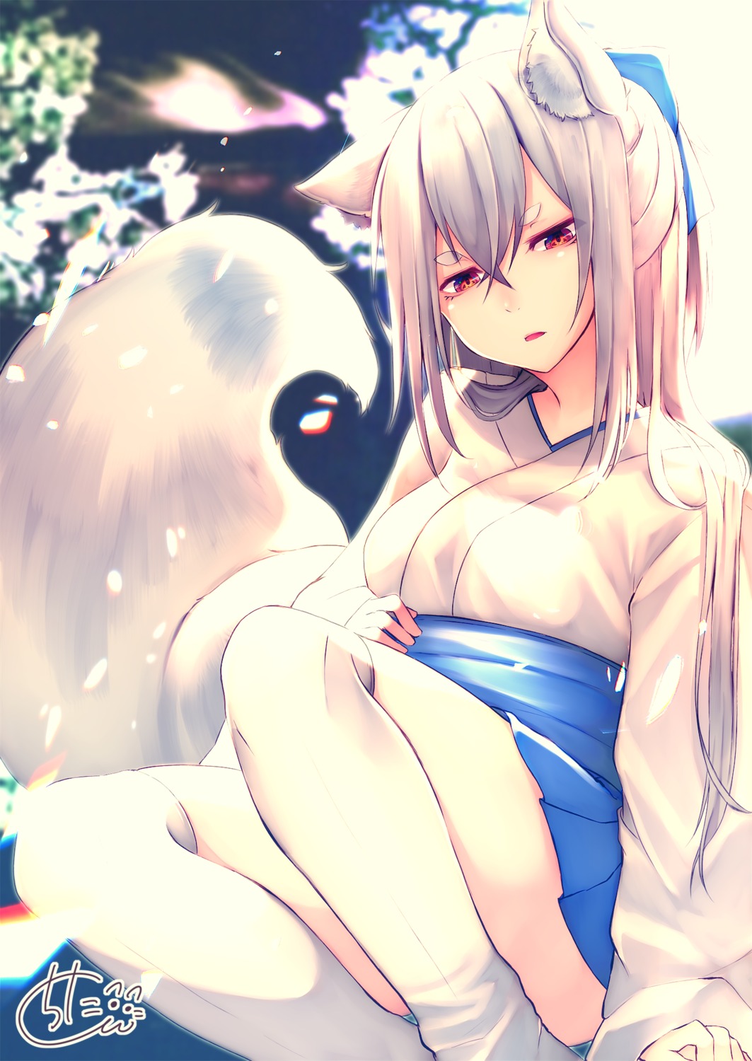 animal_ears chita_(ketchup) japanese_clothes tail thighhighs