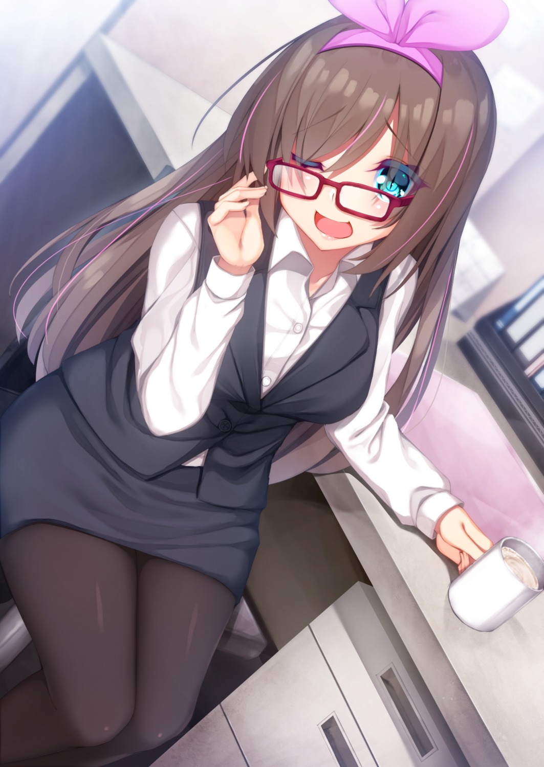 a.i._channel business_suit chikuwabuta kizuna_ai megane pantyhose