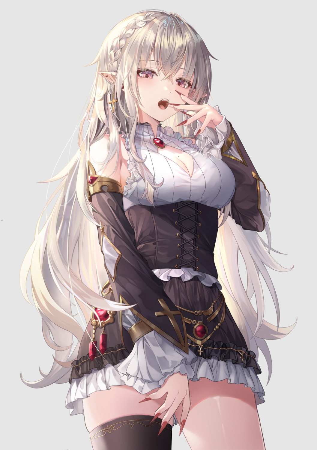 cleavage elf kimhu94 pointy_ears thighhighs
