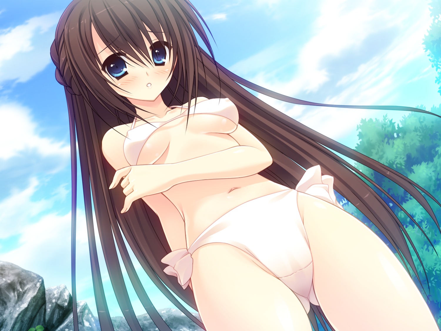 bikini erect_nipples game_cg hazumi_rio kosaka_hibiki lime_(company) swimsuits underboob xxx_na_kanojo_ga_inaka_seikatsu_wo_mankitsu_suru_himitsu_no_houhou