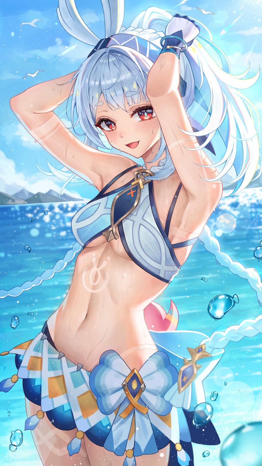 bikini_top genshin_impact mualani poise swimsuits tattoo wet