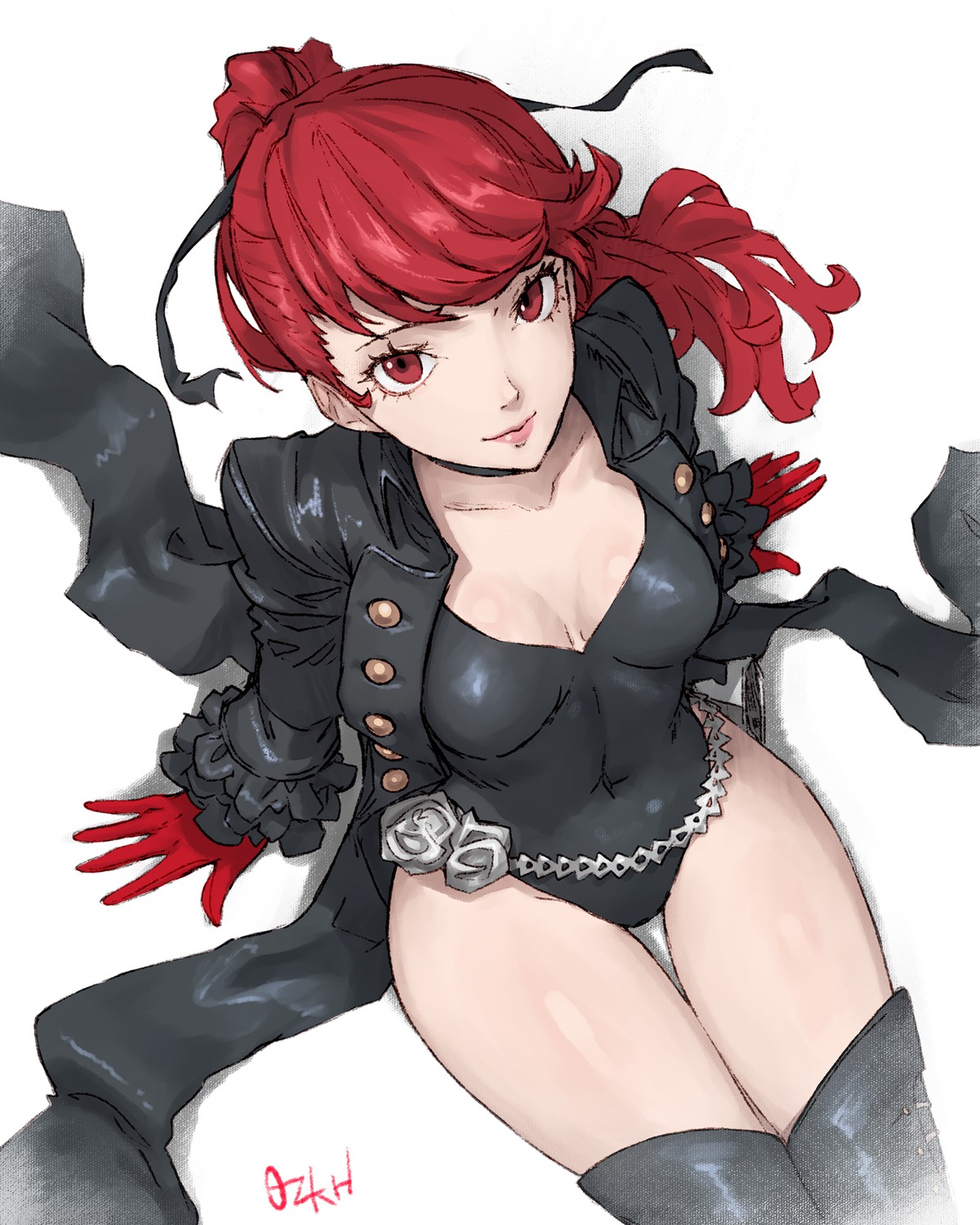 leotard no_bra ozkh persona_5 thighhighs yoshizawa_kasumi