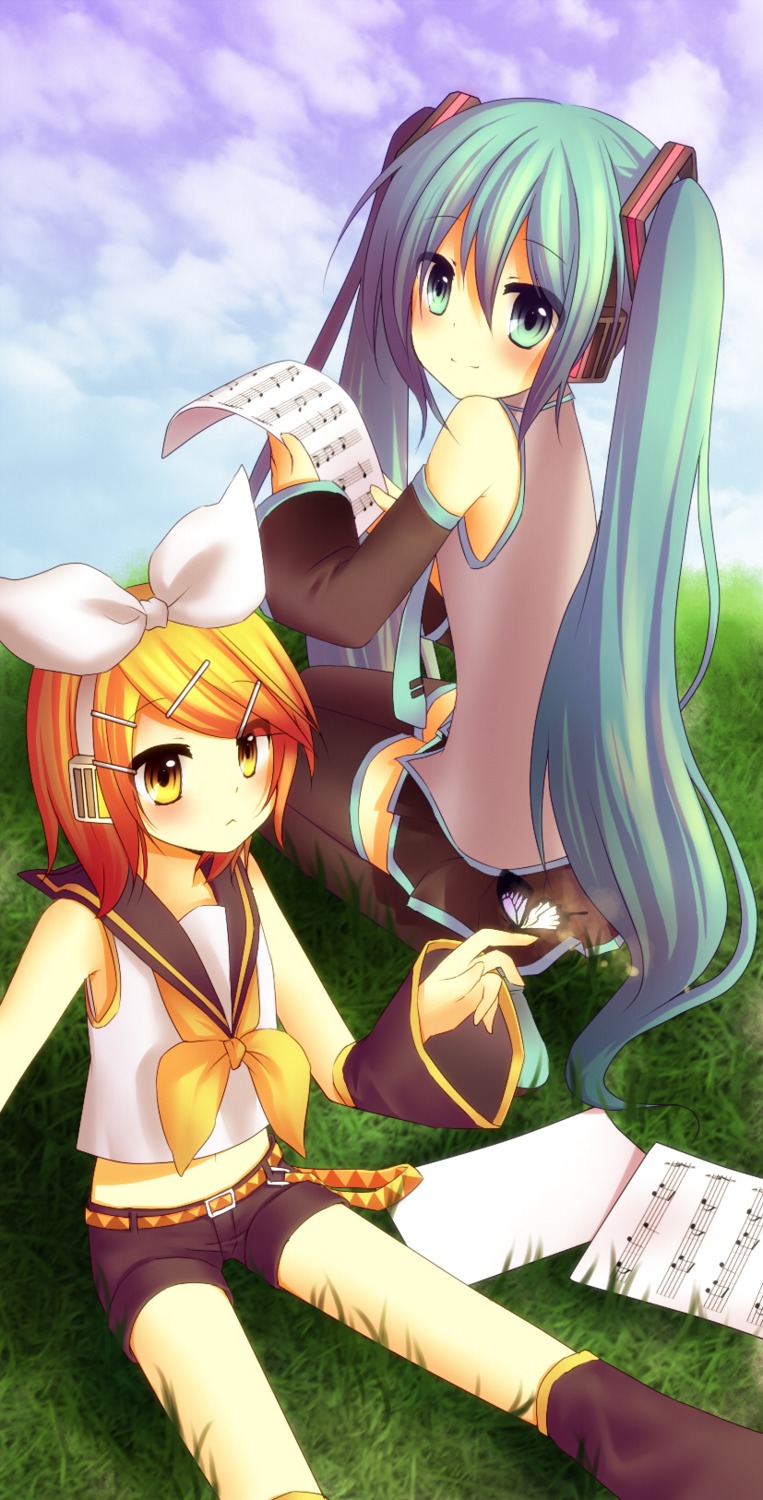 amene_kurumi hatsune_miku kagamine_rin thighhighs vocaloid