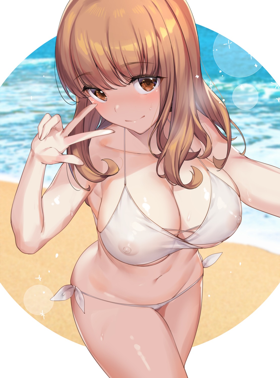 bikini cleavage girls_und_panzer ikomochi nipples see_through swimsuits takebe_saori underboob