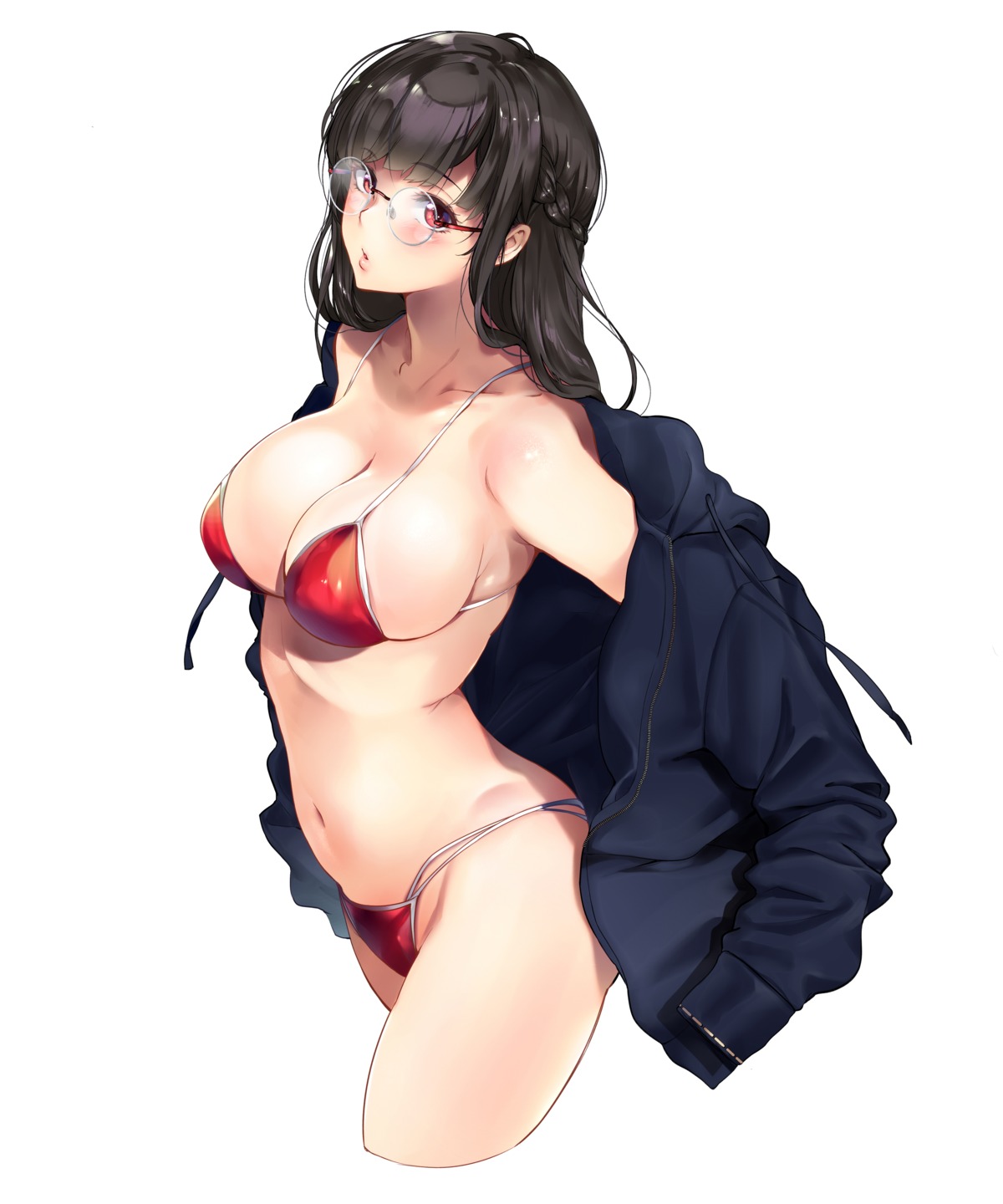 bikini megane open_shirt swimsuits warabino_matsuri