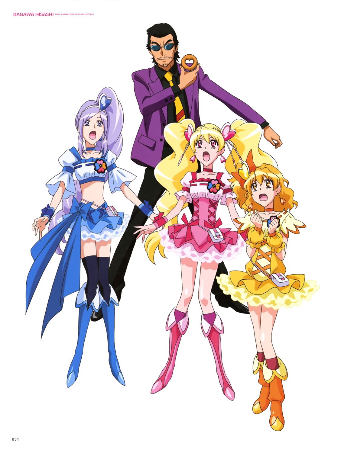 aono_miki dress fresh_precure! kaoru_(fresh) megane momozono_love precure thighhighs yamabuki_inori