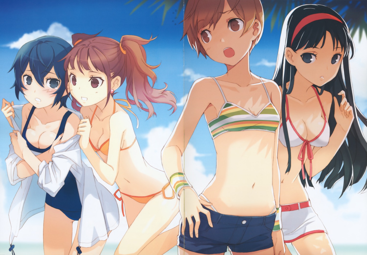 amagi_yukiko bikini cleavage crease h2so4 kujikawa_rise megaten persona persona_4 satonaka_chie school_swimsuit shirogane_naoto swimsuits