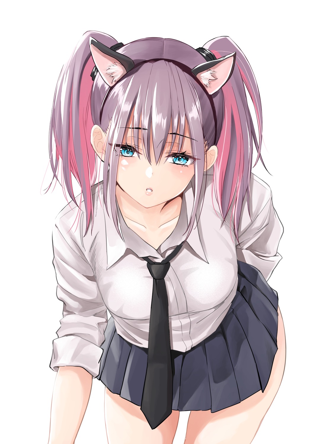 animal_ears mikarin nekomimi seifuku skirt_lift