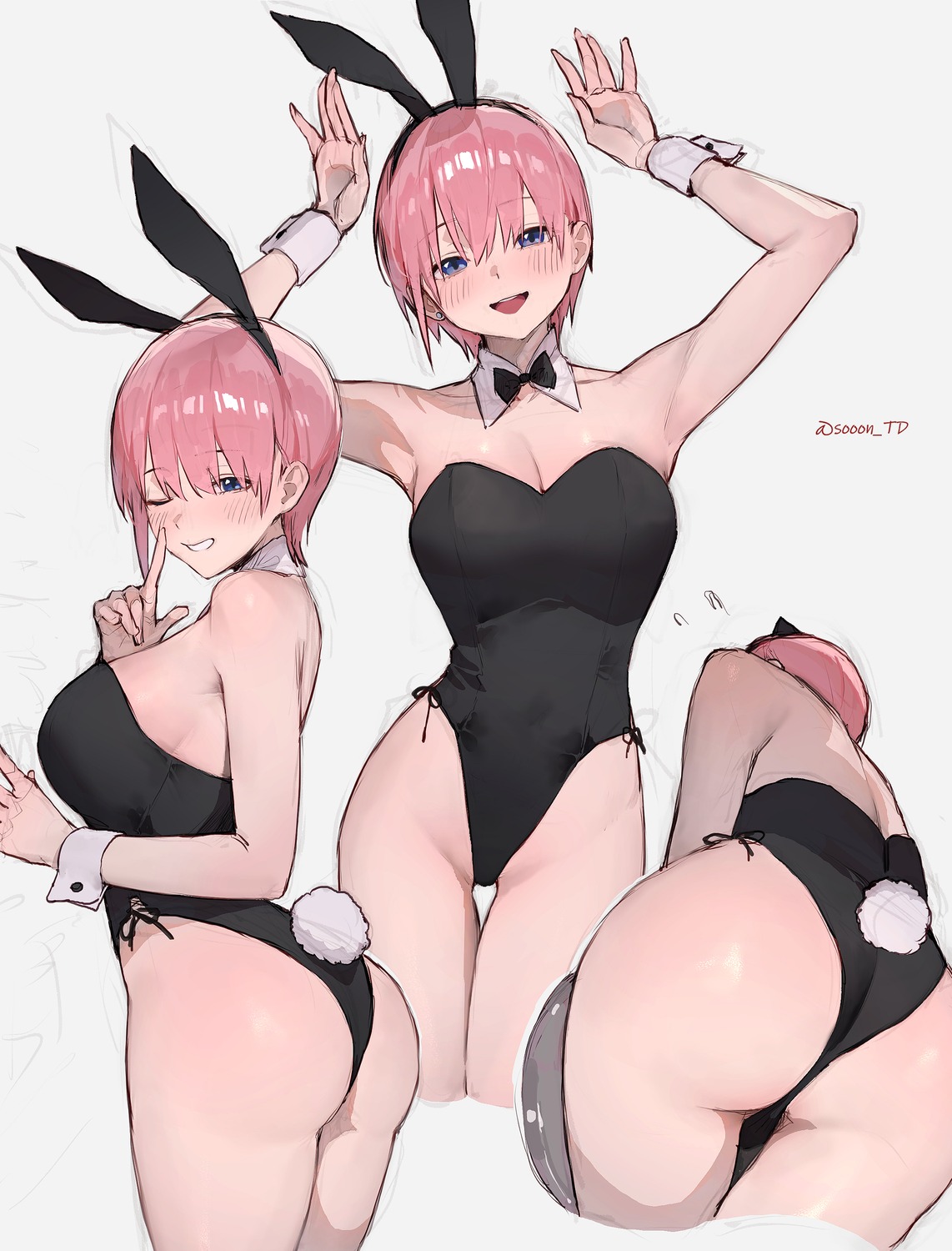 5-toubun_no_hanayome animal_ears ass bunny_ears bunny_girl nakano_ichika no_bra sketch sooon tail
