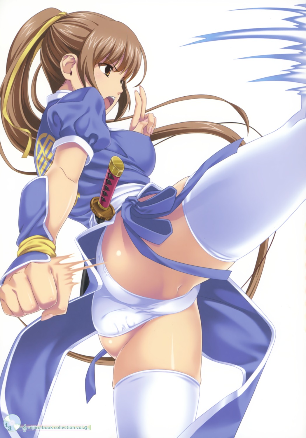 ass dead_or_alive erect_nipples japanese_clothes kasumi koutaro nijiiro_zakura ninja pantsu sword thighhighs