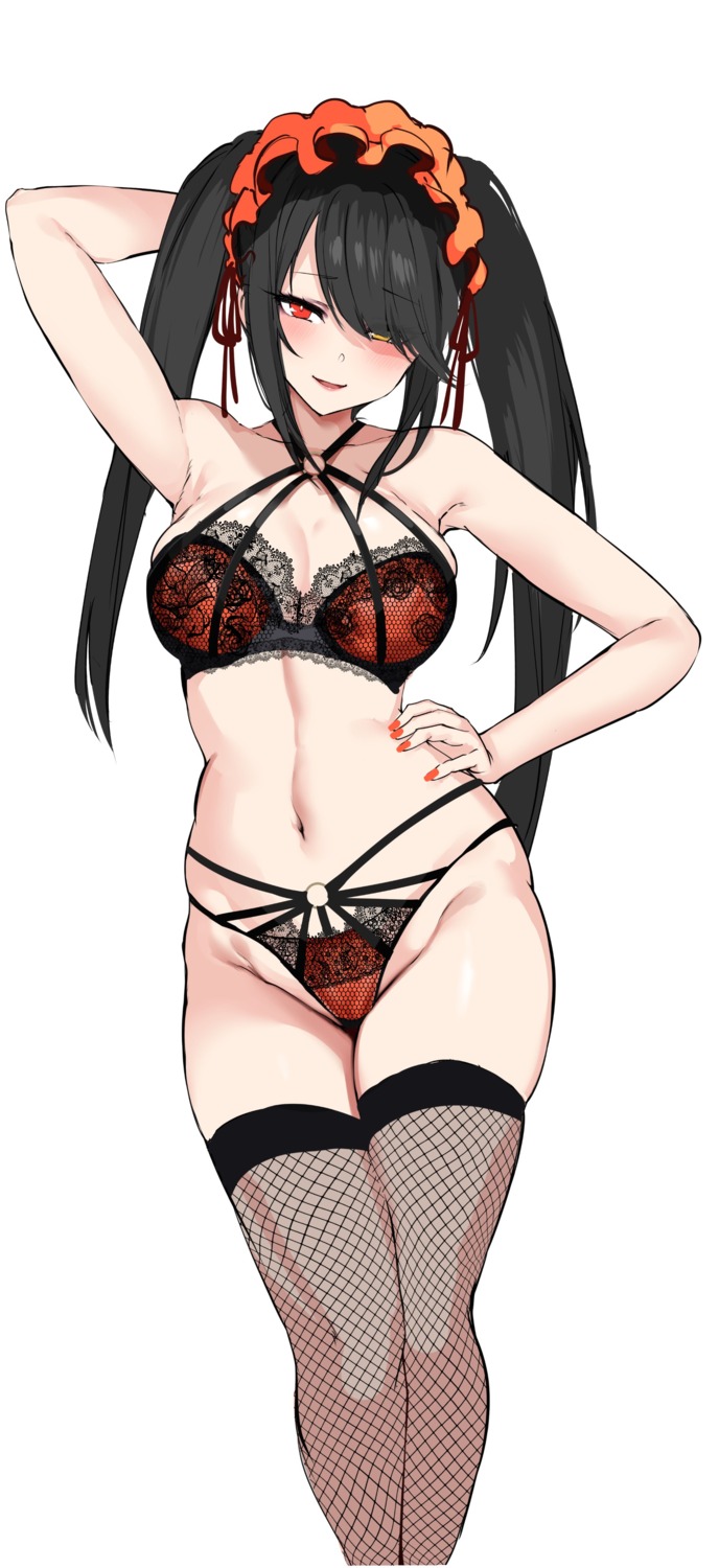 agetama bra date_a_live fishnets heterochromia pantsu sketch thighhighs tokisaki_kurumi