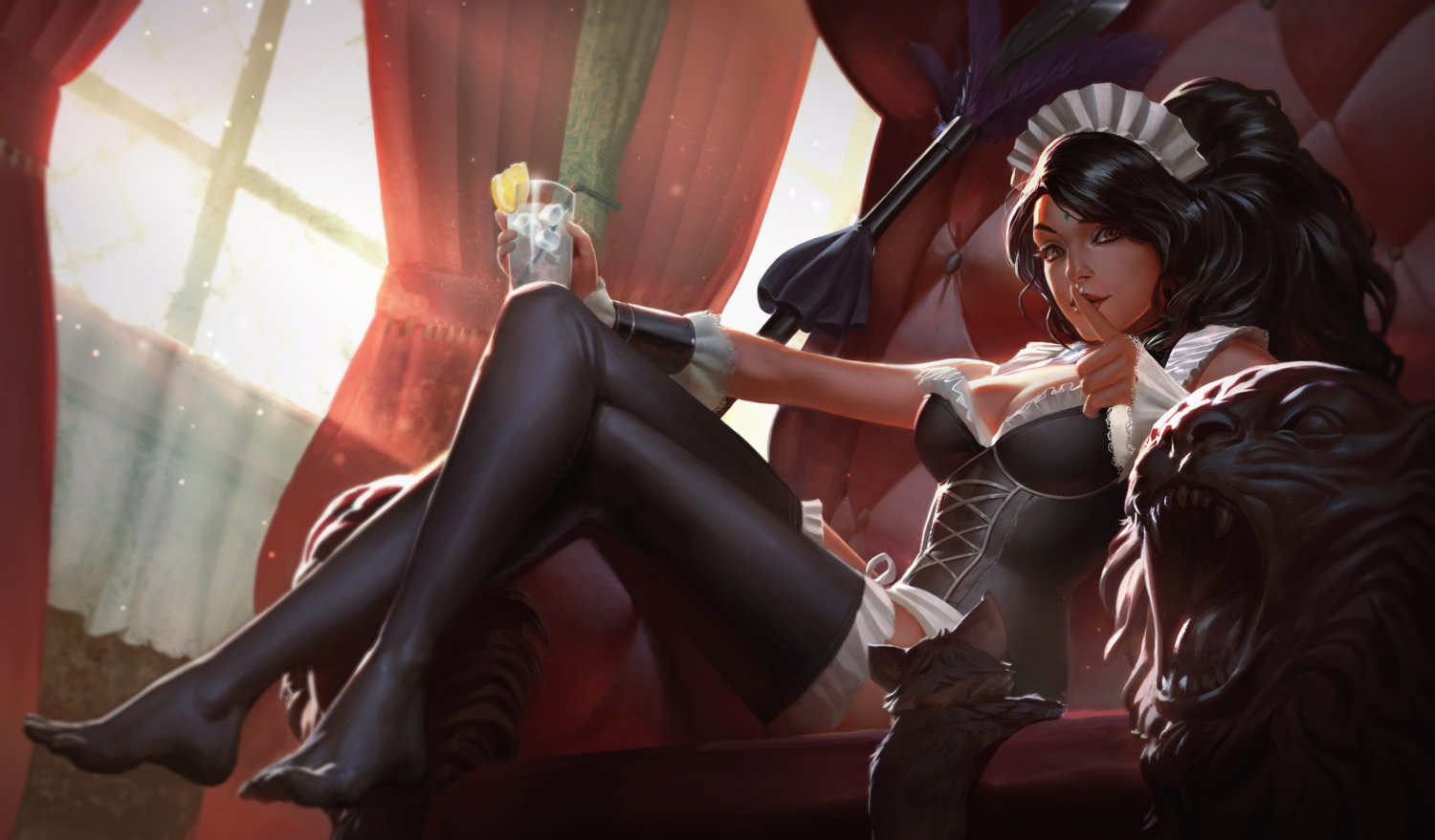 cleavage feet league_of_legends maid nidalee tagme thighhighs