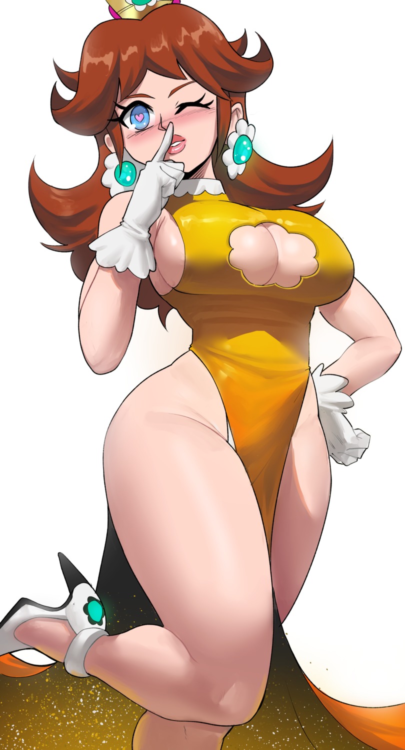 cleavage dress echo_saber heels mario_(series) no_bra princess_daisy super_mario_bros.