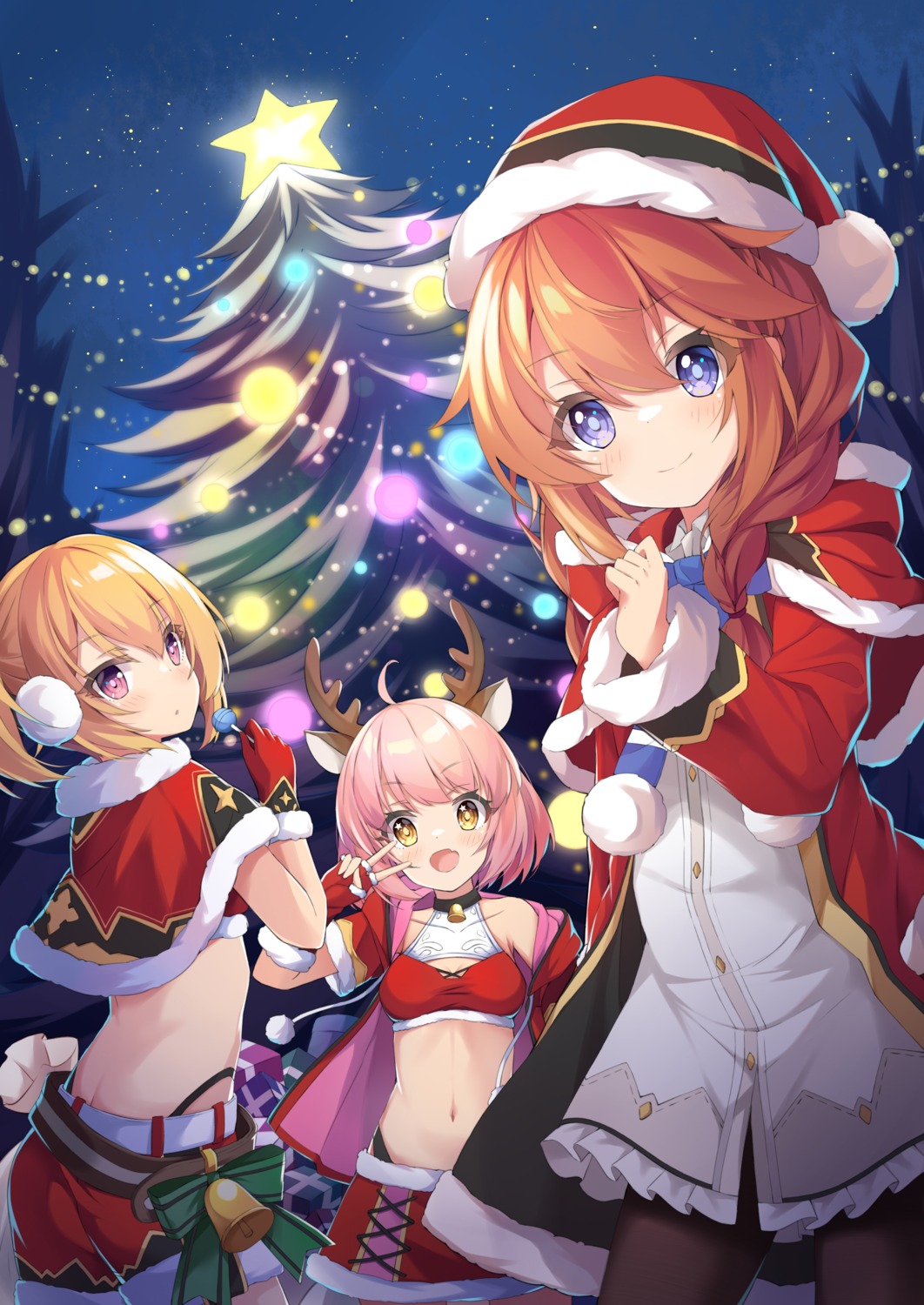 animal_ears christmas cleavage dress horns kazama_chieru kuroe_hanako lr_(last_remote_514) pantsu pantyhose princess_connect princess_connect!_re:dive shingyouji_yuni