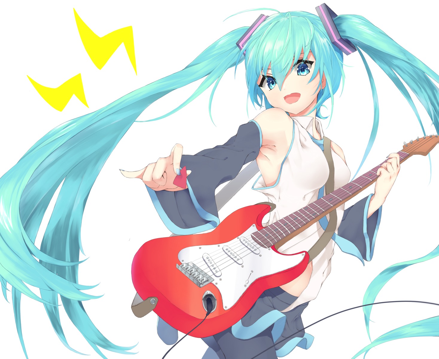 guitar hatsune_miku pocche-ex skirt_lift vocaloid