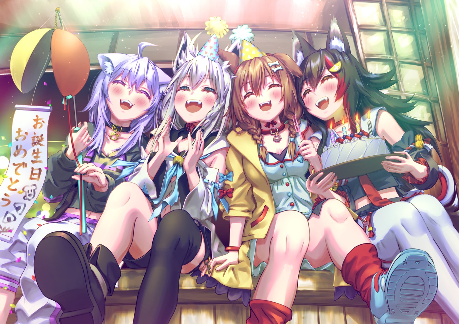 animal_ears aomaru_kazumi hololive hololive_gamers inugami_korone inumimi kitsune nekomata_okayu nekomimi ookami_mio shirakami_fubuki thighhighs