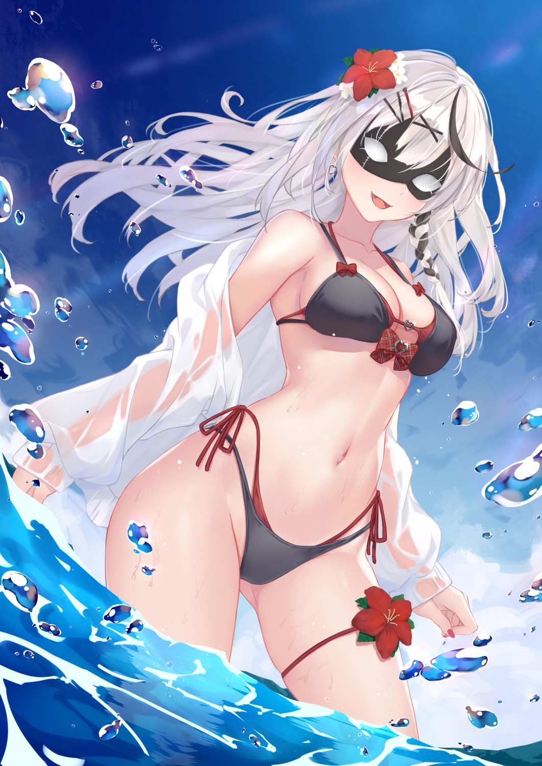 bikini hololive kurenaiz sakamata_chloe swimsuits wet