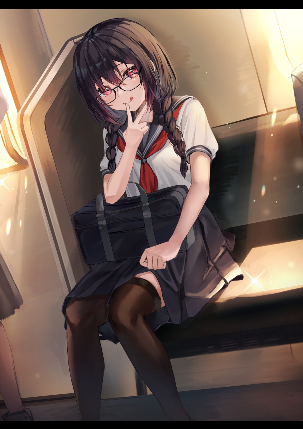 megane seifuku thighhighs yufou