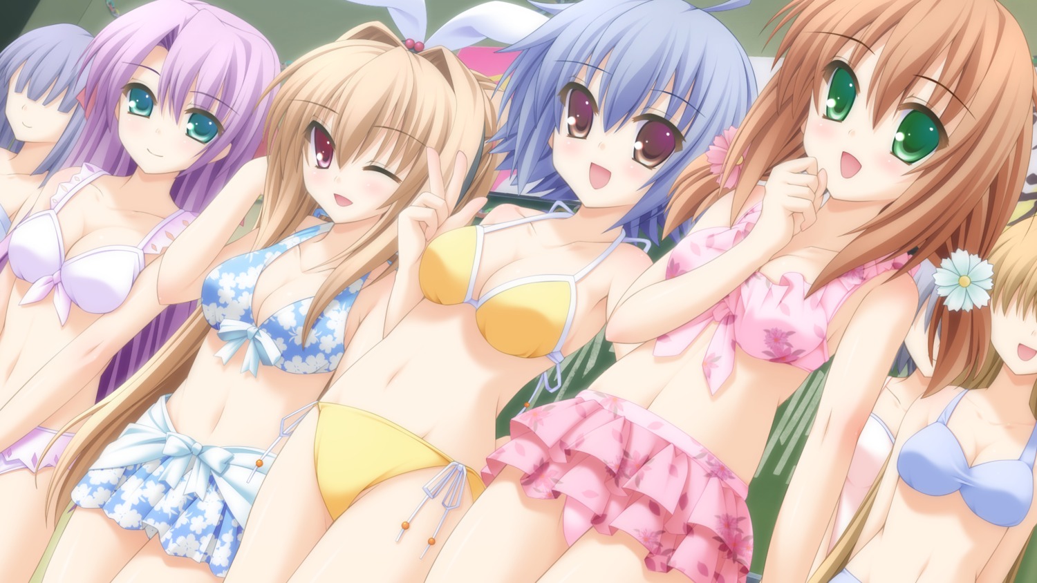 aogiri_kotono bikini canvas_4 cleavage game_cg kannon_ouji konohana_madoka saginomiya_tsumugi shinonome_anzu swimsuits