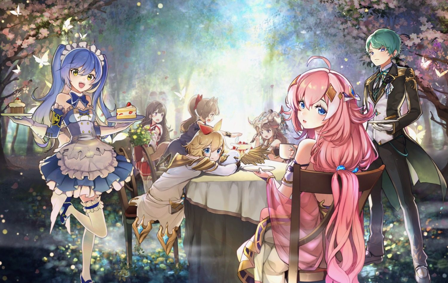 animal_ears annette_(king's_raid) dress esker_(king's_raid) japanese_clothes king's_raid maid nia_(king's_raid) requina_(king's_raid) see_through seria_(king's_raid) shea_(king's_raid) soina_(king's_raid) tail take_yukimi thighhighs uniform