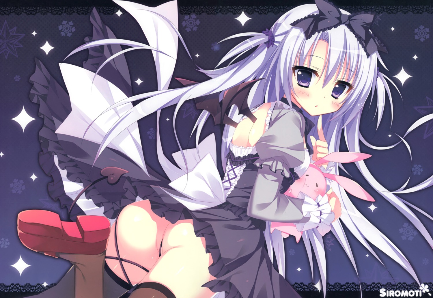 ass chericot_rozel dress heels nopan ohanami_biyori shiromochi_sakura tail thighhighs wings