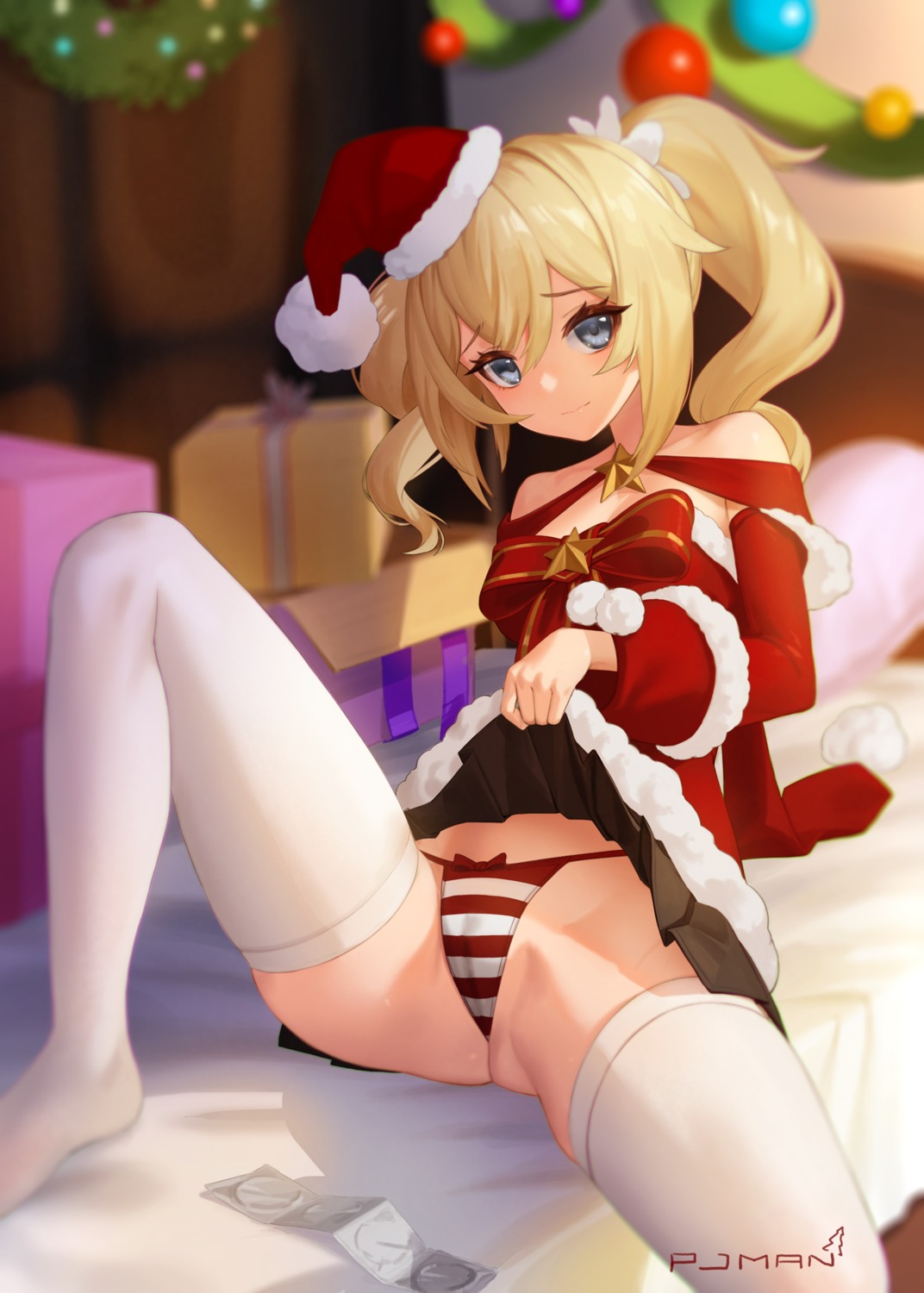 barbara_(genshin_impact) cameltoe christmas dress genshin_impact pantsu pjman shimapan skirt_lift thighhighs thong