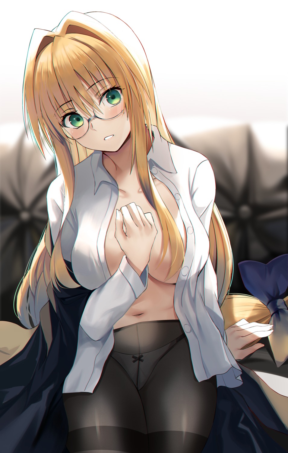 dress_shirt megane nick_(nikek96) no_bra open_shirt pantsu pantyhose tearju_lunatique to_love_ru to_love_ru_darkness