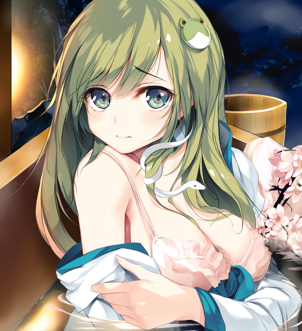 bra eien_no_juu_nana-sai kochiya_sanae open_shirt touhou undressing wet yukata